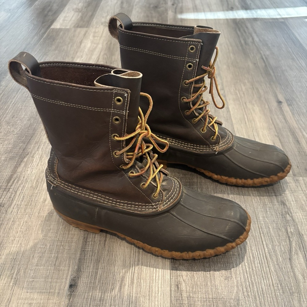 Vintage LL Bean Brown Leather Maine Hunting Shoe Boot Leather USA Mens 12
